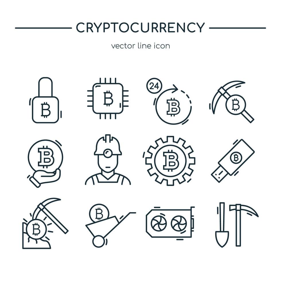 ensemble de collection d & # 39; icônes de minage de crypto-monnaie vecteur
