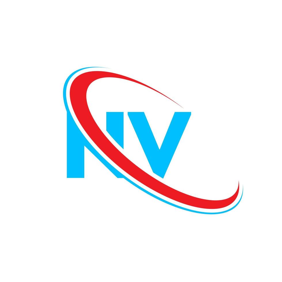 nv logo. nv conception. bleu et rouge nv lettre. nv lettre logo conception. initiale lettre nv lié cercle majuscule monogramme logo. vecteur