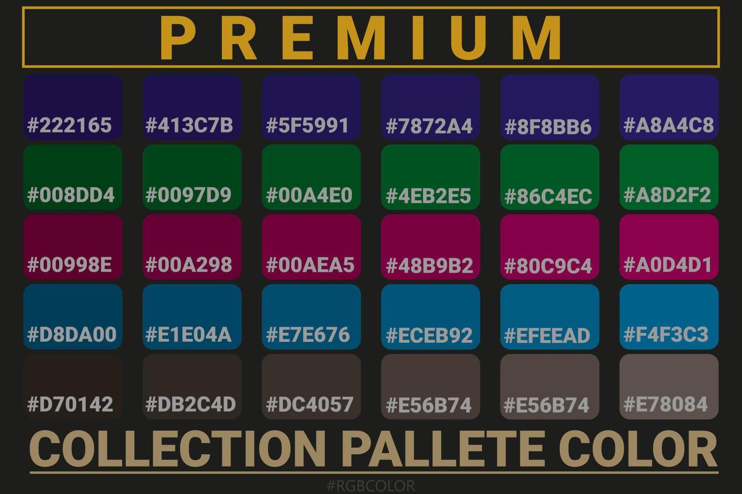 une collection premium de palettes de couleurs précises avec des codes, parfaites pour une utilisation par les illustrateurs vecteur