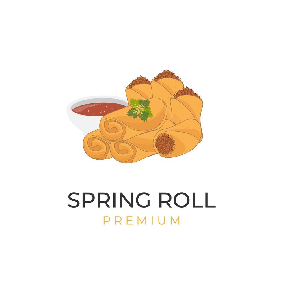 lumpia printemps rouleau vecteur illustration logo rempli avec haché Viande et plongé dans une délicieux sauce