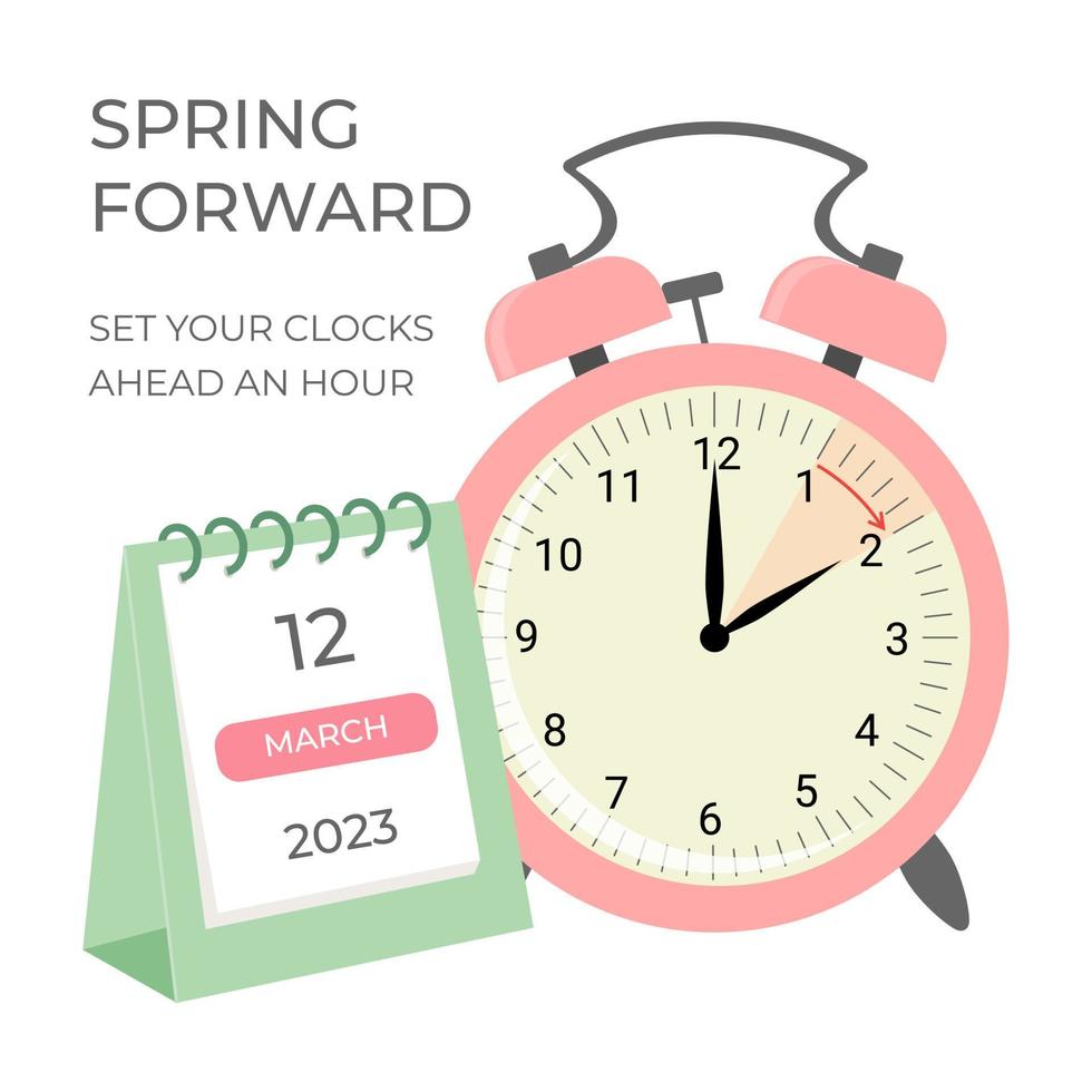 lumière du jour économie temps concept bannière. printemps vers l'avant temps. alarme l'horloge et calendrier. vecteur