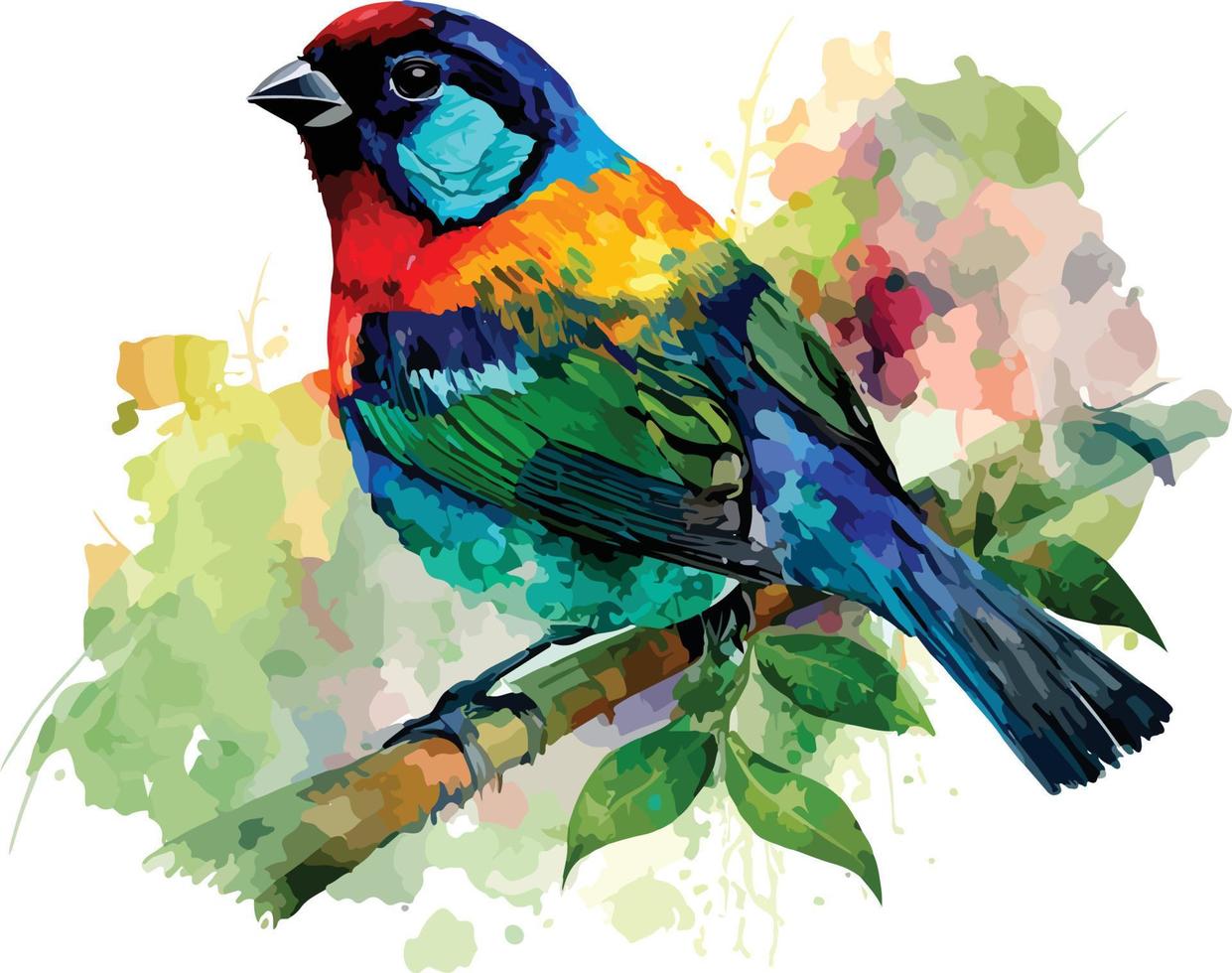 impressionaquarelle coloré rouge cou tanager avec blanc Contexte vecteur