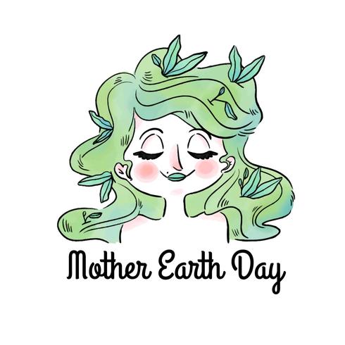 Femme mignonne avec des cheveux verts et des feuilles à la journée de la Terre mère vecteur