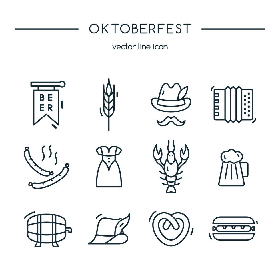 Ensemble de ligne d'icônes oktoberfest. illustration vectorielle. vecteur