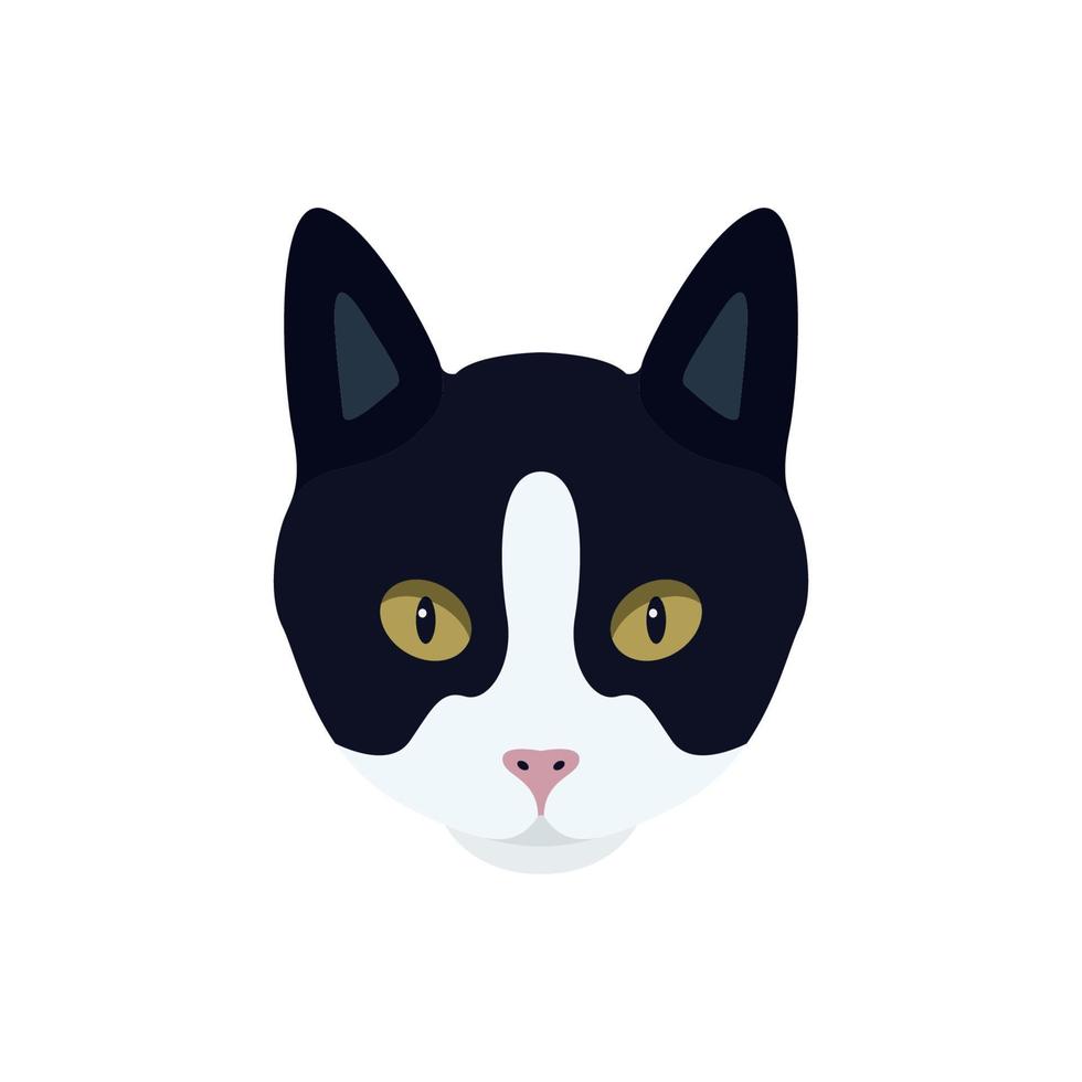 portrait d'un chat noir et blanc au nez rose. vecteur