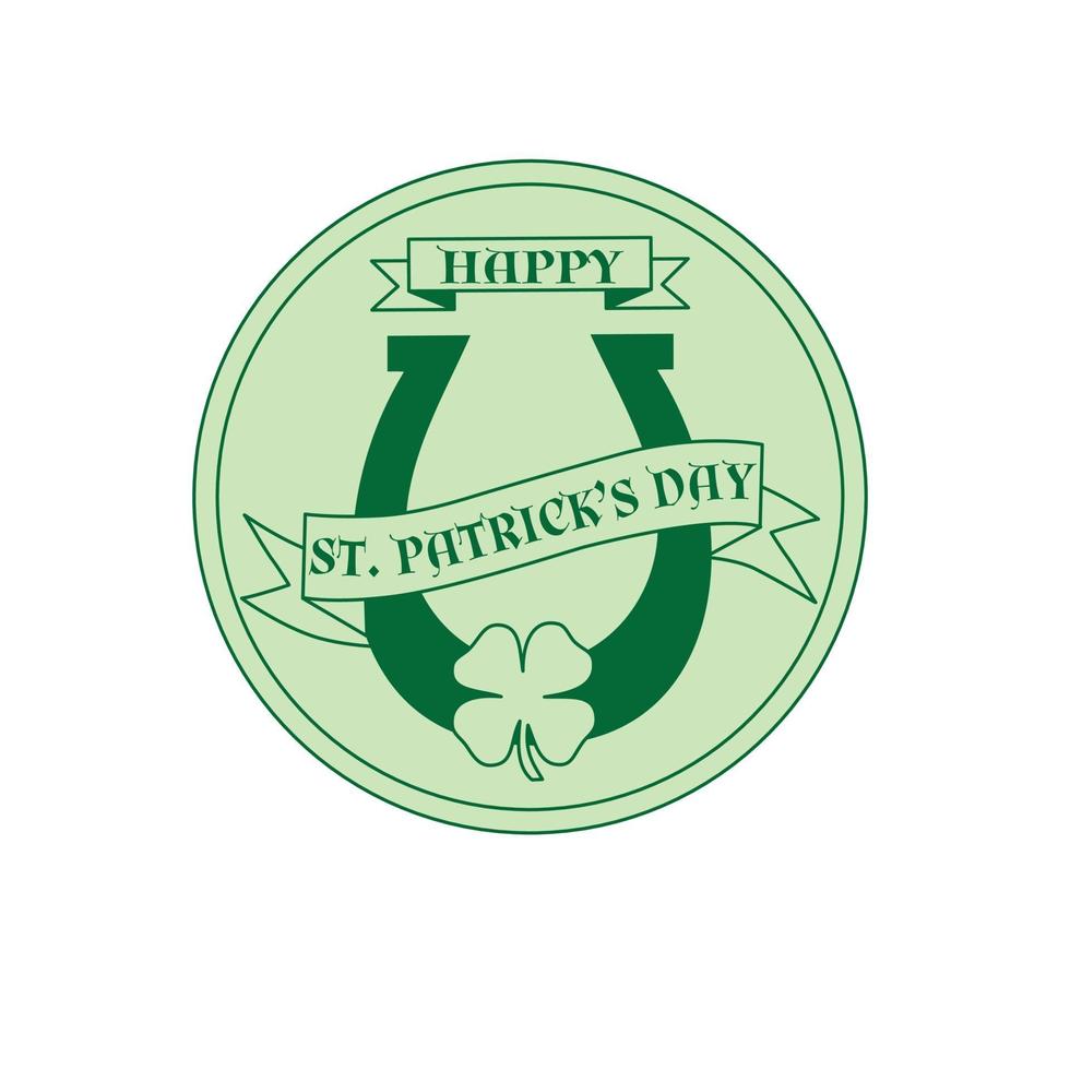 étiquette de cercle heureux saint patricks day avec fer à cheval vert et shamrock vecteur