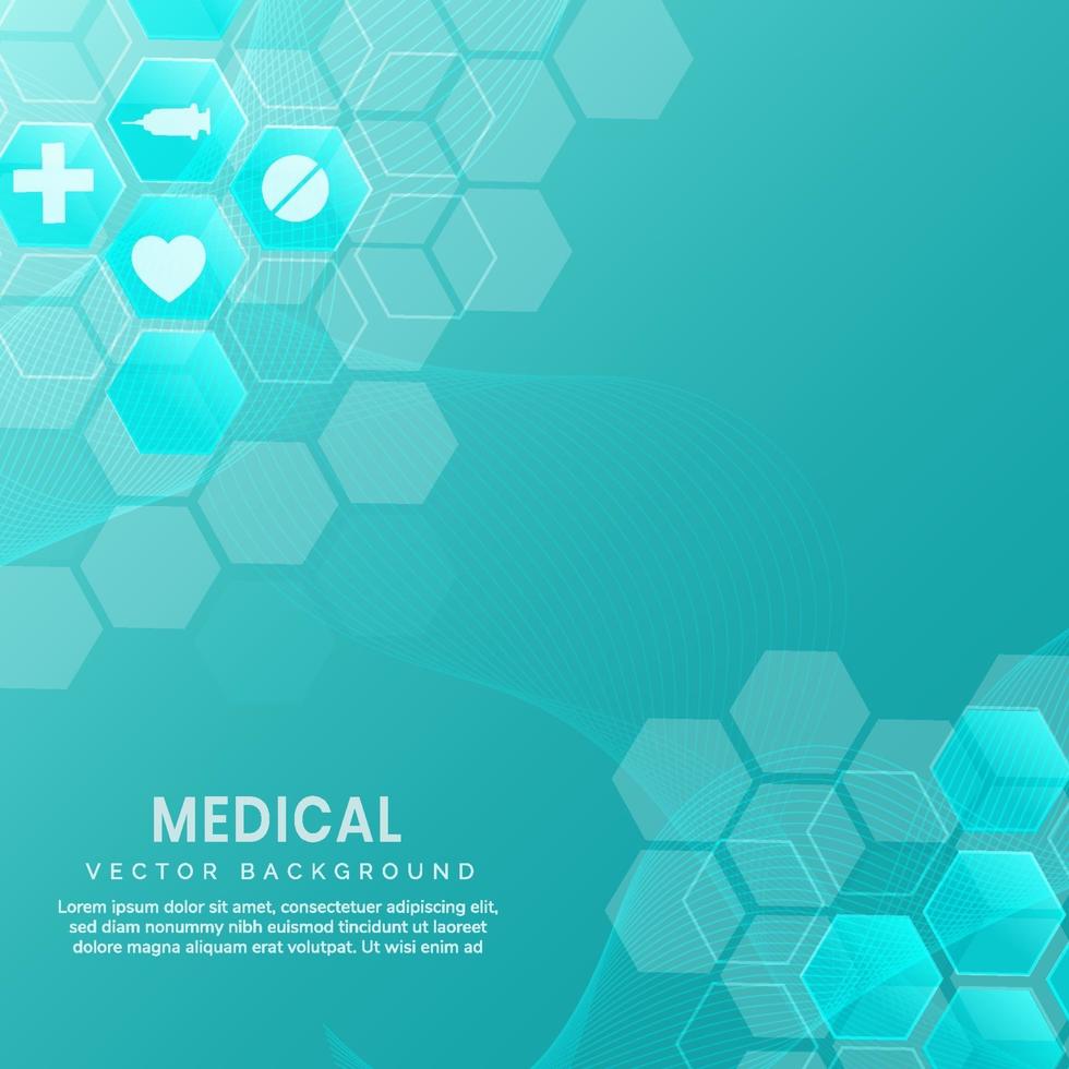 modèle abstrait hexagone bleu et fond de ligne de vague. Concept médical et scientifique et modèle d'icône de soins de santé. vecteur