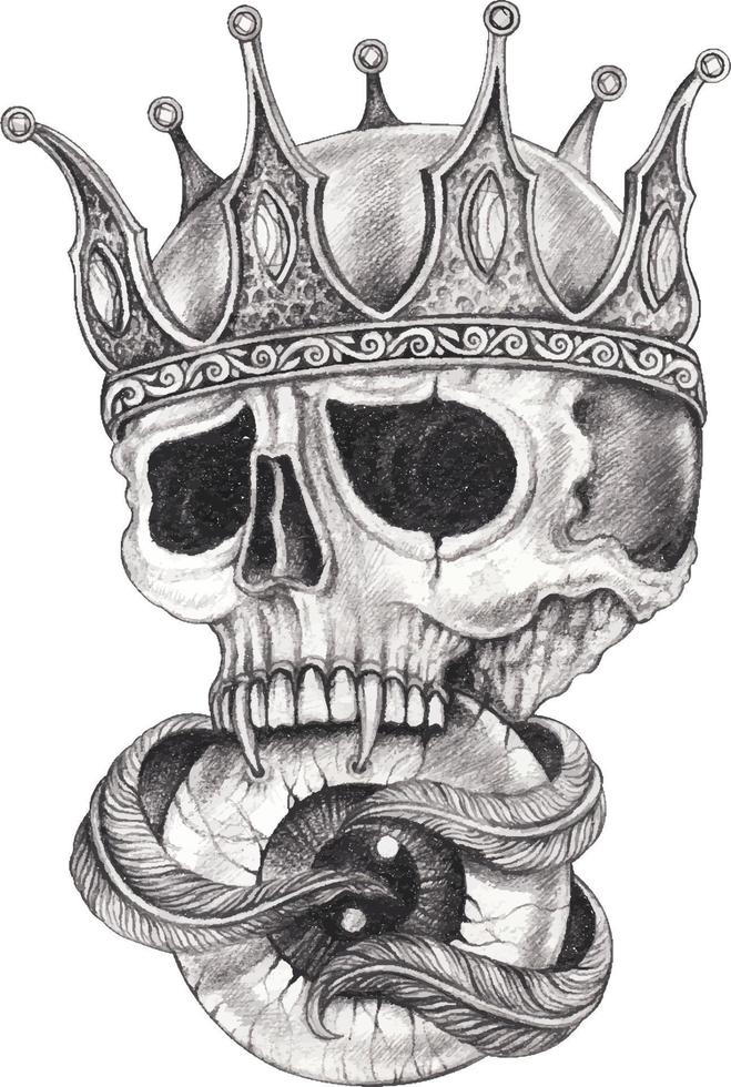 art fantaisie surréaliste Roi crâne tatouage. main dessin et faire graphique vecteur. vecteur