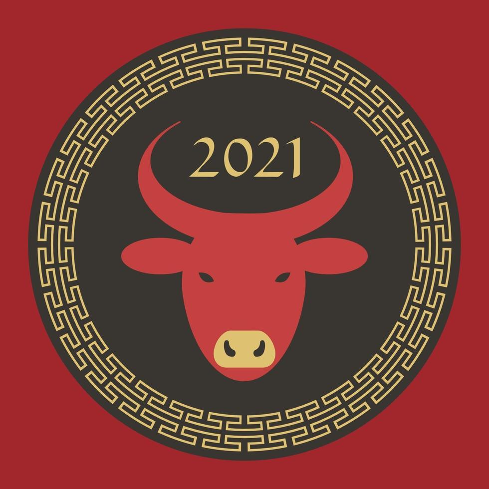 rouge noir tan 2021 année du boeuf graphique du cercle du nouvel an chinois vecteur