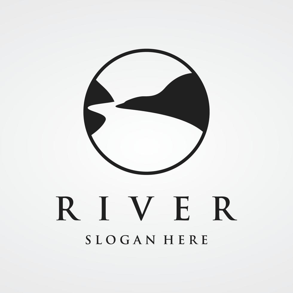 logos de rivières, ruisseaux, berges et ruisseaux. logo de rivière avec combinaison de montagnes et de terres agricoles avec modèle d'illustration vectorielle de conception de concept. vecteur