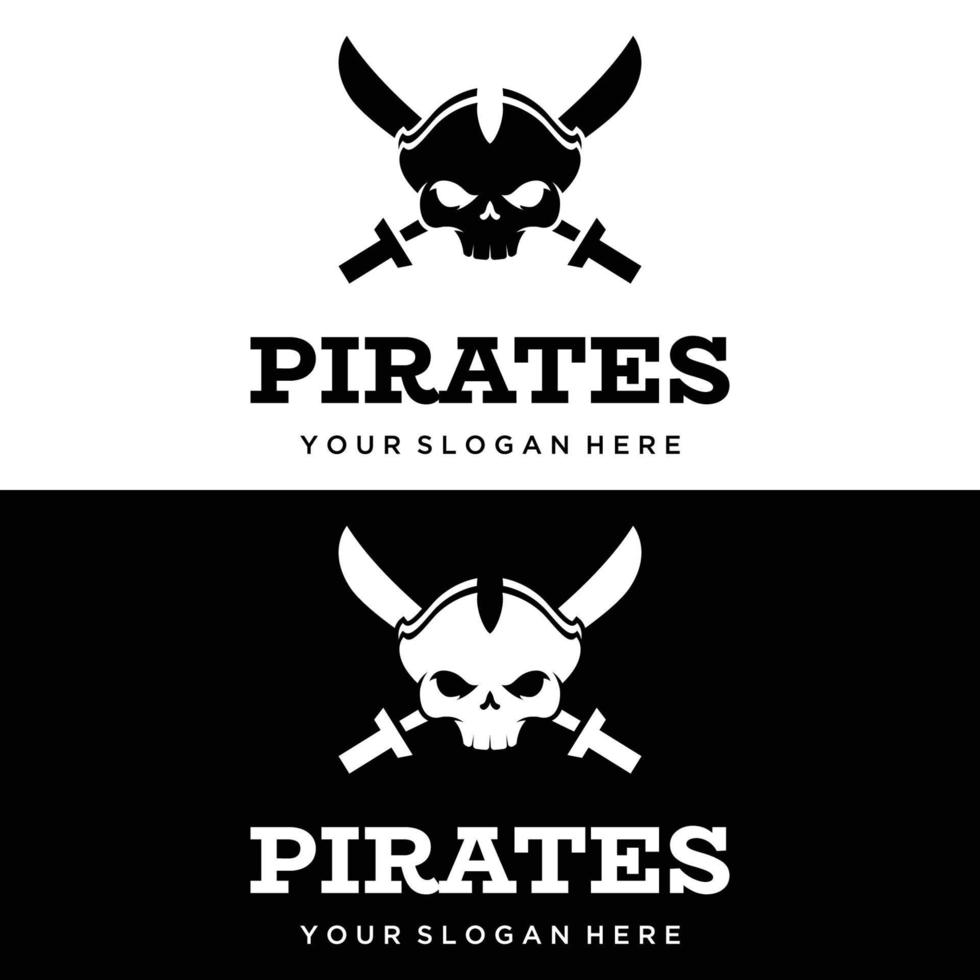 pirate silhouette logo modèle conception avec franchi épées, crâne et os.vecteur illustration. vecteur