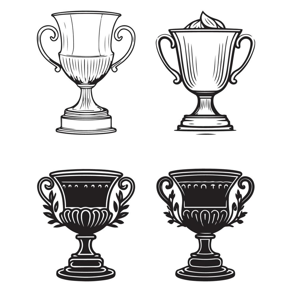 or tasse, prix tasse, or trophée Icônes noir contour vecteur illustration.