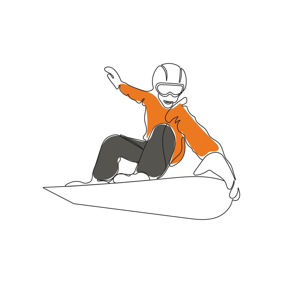 snowboarder équitation snowboard. un ligne dessin art. sauter snowboarder. hiver, touristique sport concept. main tiré vecteur illustration.