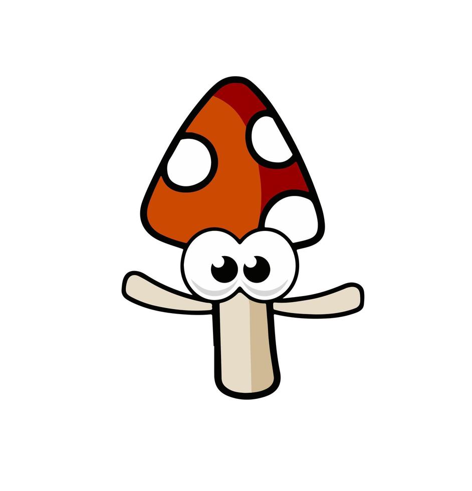 caractère champignon. enfants drôles dessinant avec un bonnet rouge. dessin animé mignon vecteur