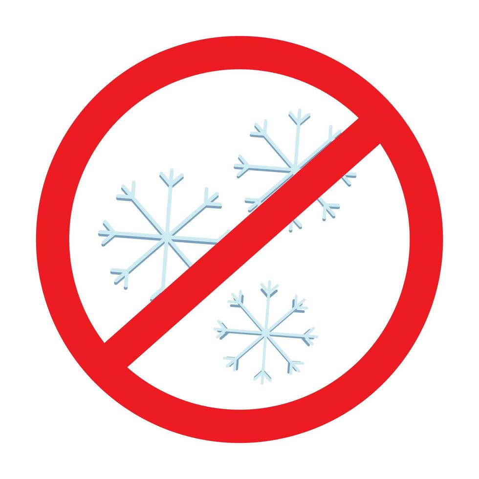 Trois flocons de neige dans dessin animé style en dessous de une interdiction signe. isoler. autocollant. icône. printemps vecteur