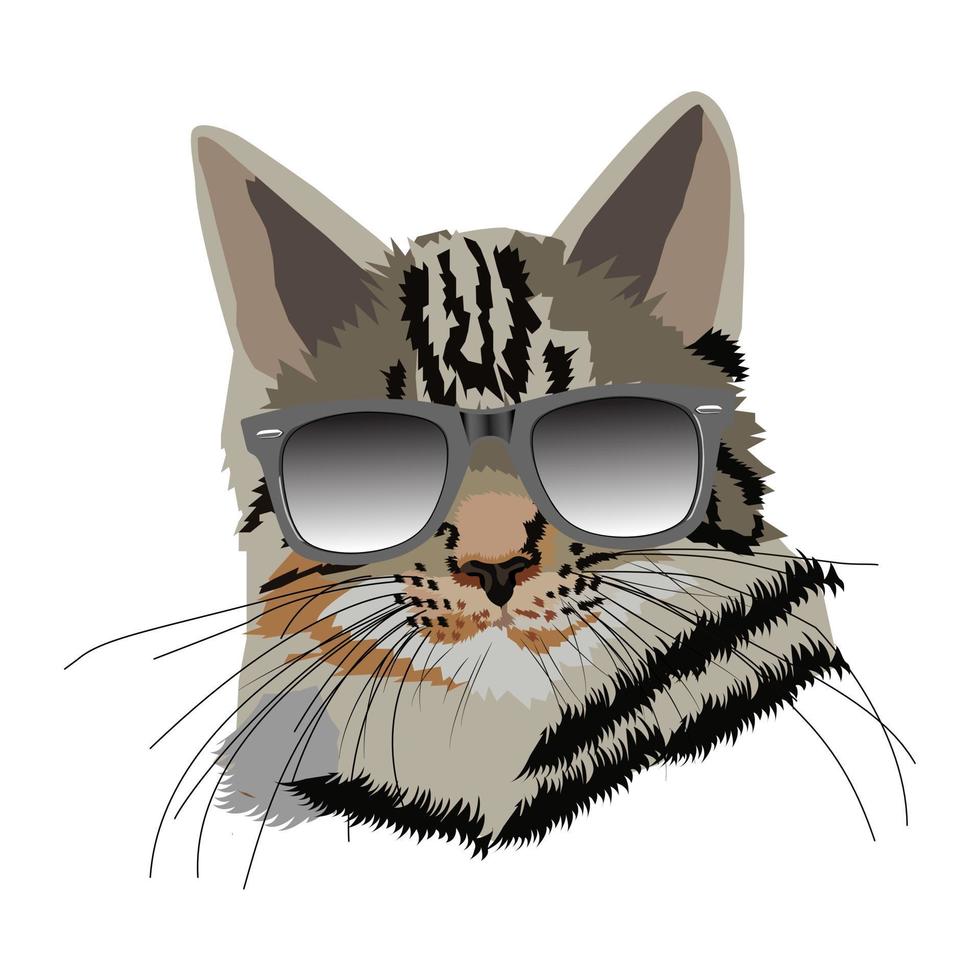 chat tête avec le Soleil des lunettes vecteur