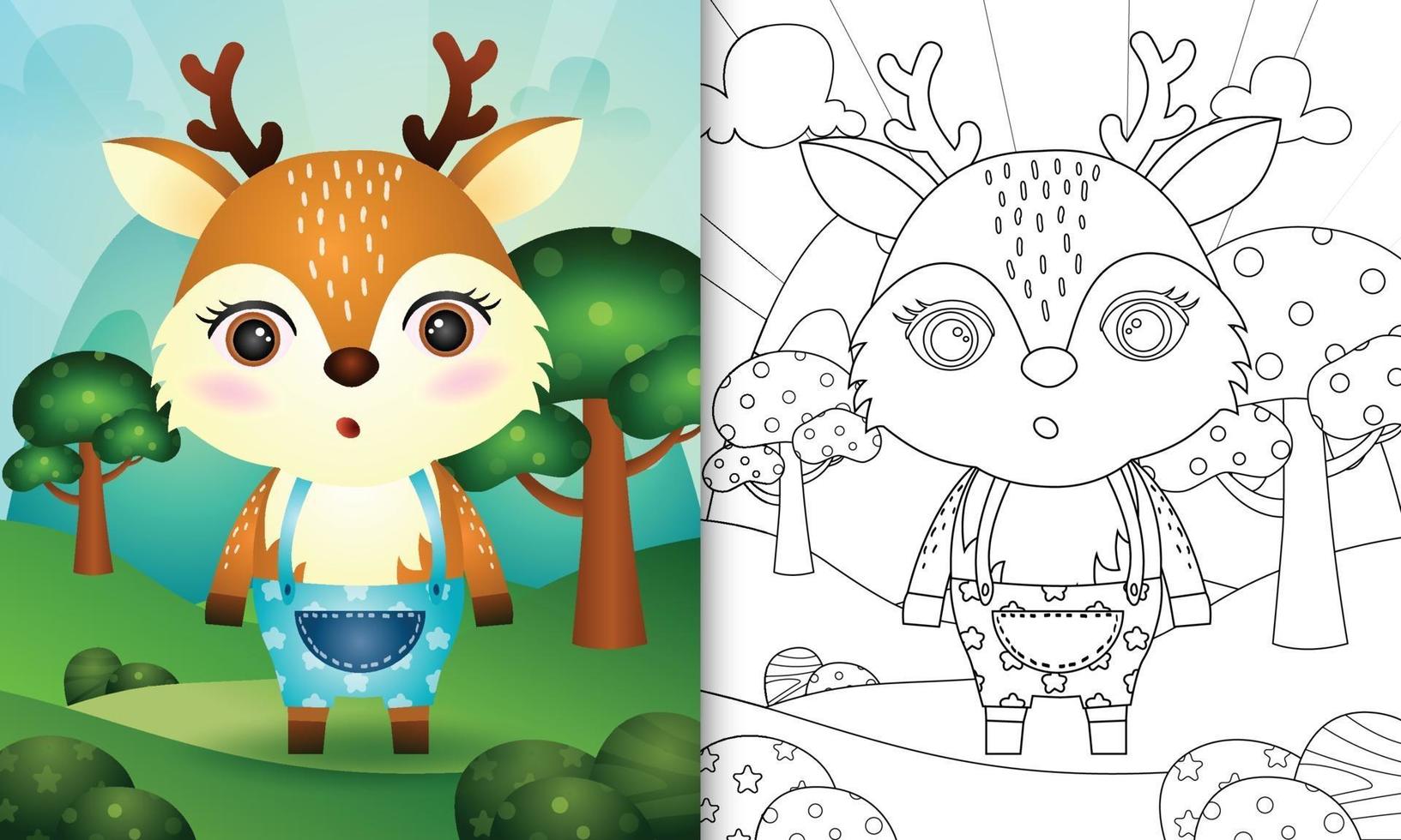 modèle de livre de coloriage pour les enfants avec une illustration de personnage de cerf mignon vecteur