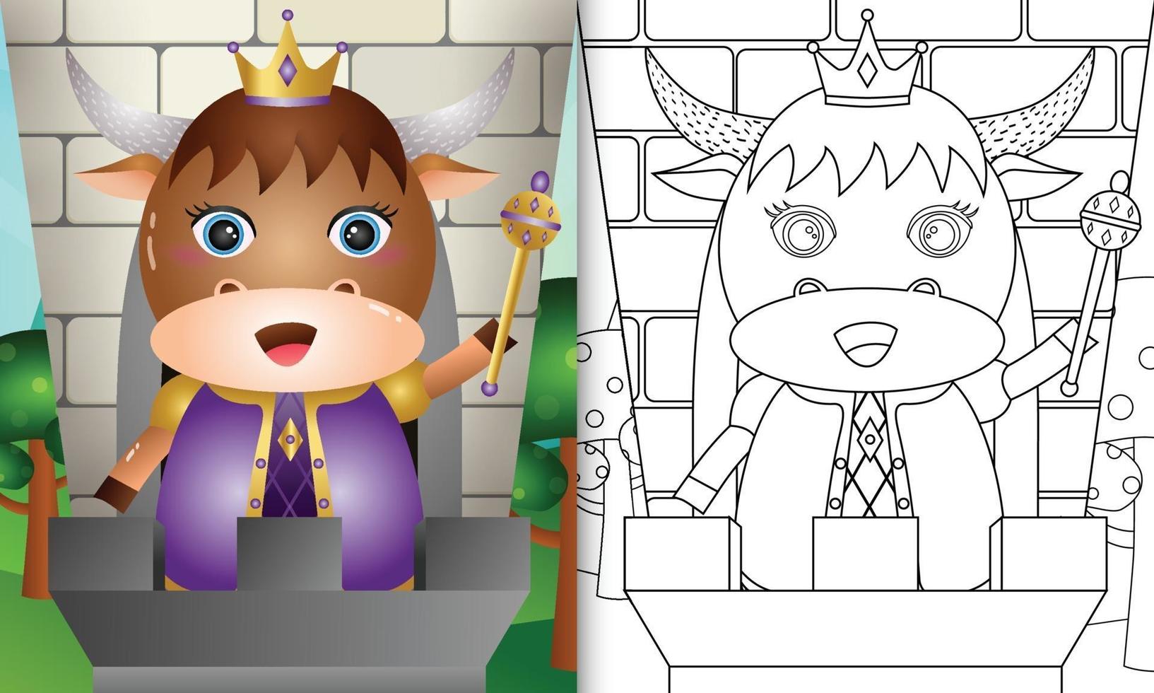 livre de coloriage pour les enfants avec une illustration de personnage mignon roi buffle vecteur