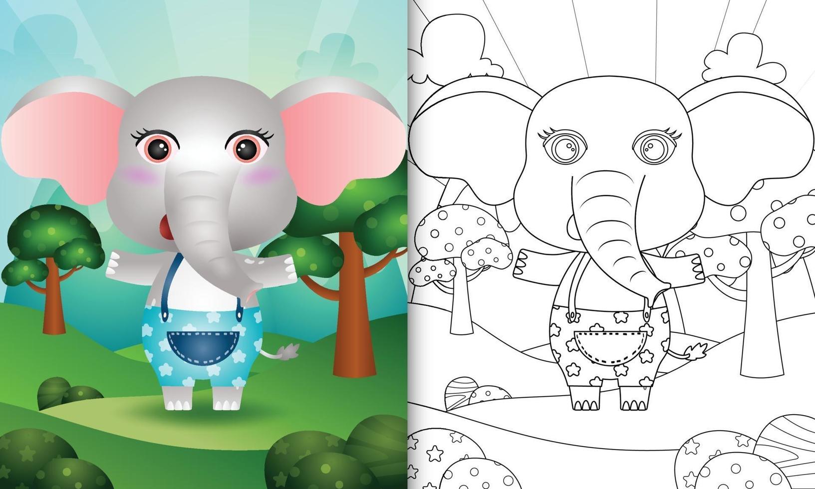 modèle de livre de coloriage pour les enfants avec une illustration de personnage d'éléphant mignon vecteur