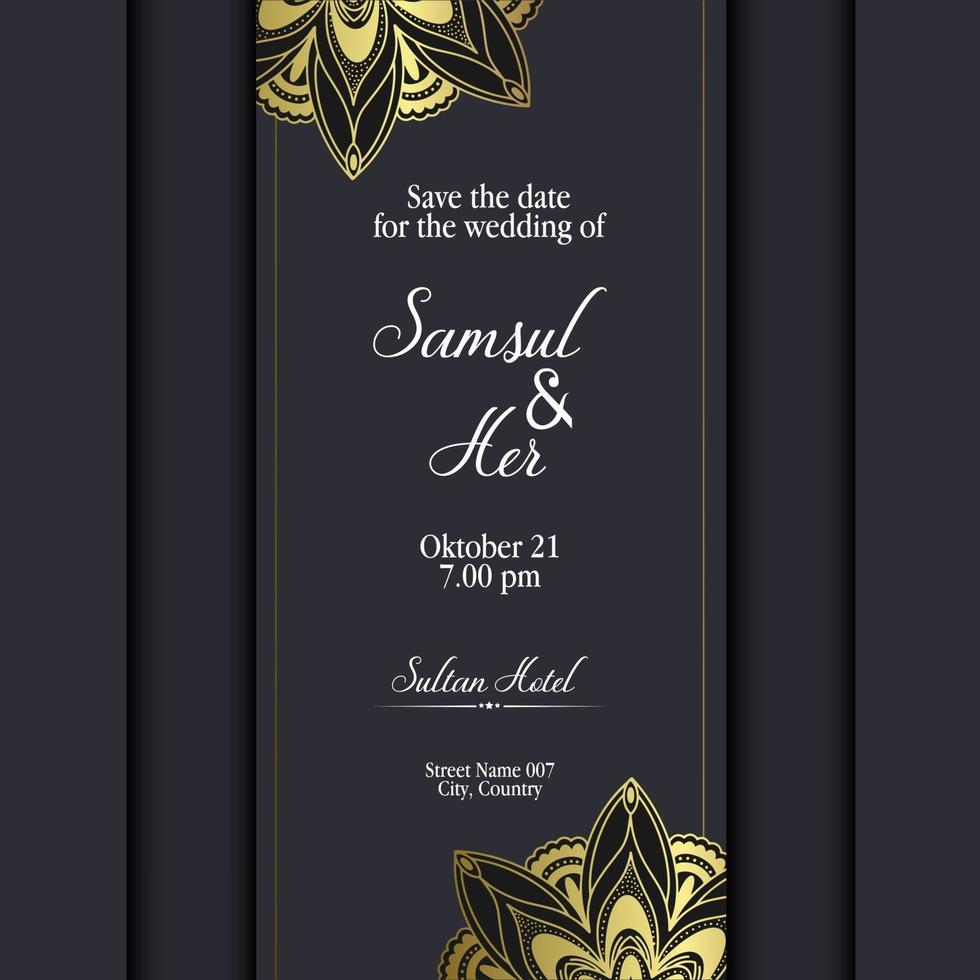 fond orné de mandala or de luxe pour invitation de mariage, couverture de livre vecteur