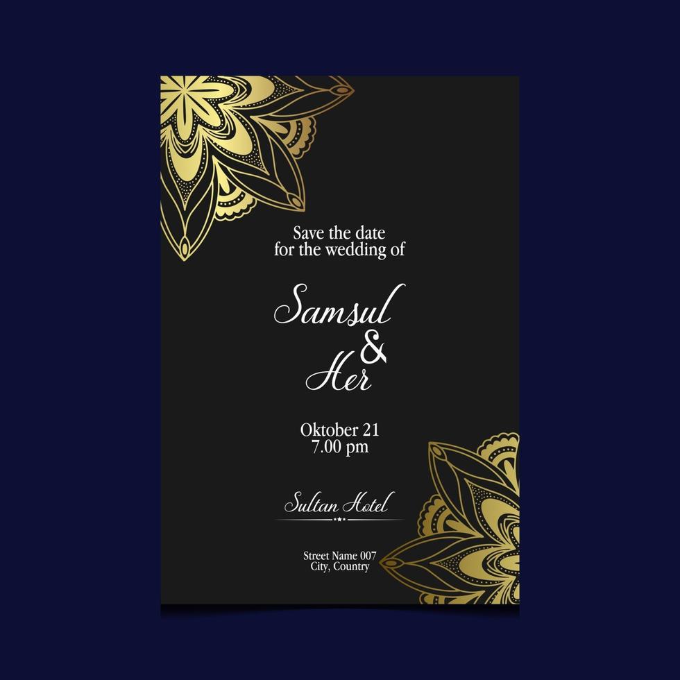 fond orné de mandala or de luxe pour invitation de mariage, couverture de livre vecteur