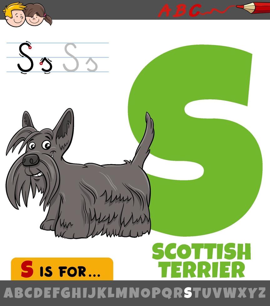 feuille de calcul lettre s avec dessin animé terrier écossais vecteur