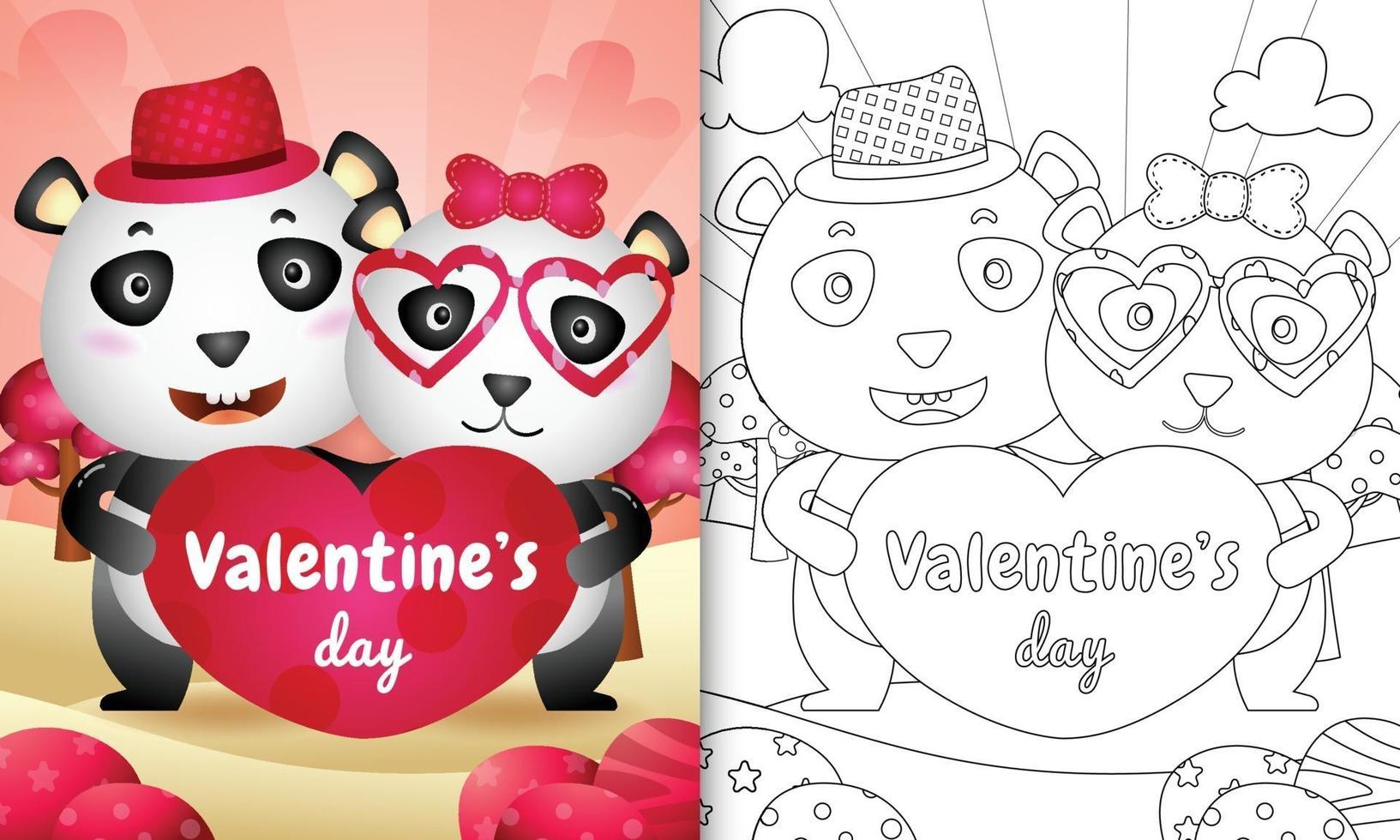 livre de coloriage pour les enfants avec joli couple d'ours panda saint valentin vecteur