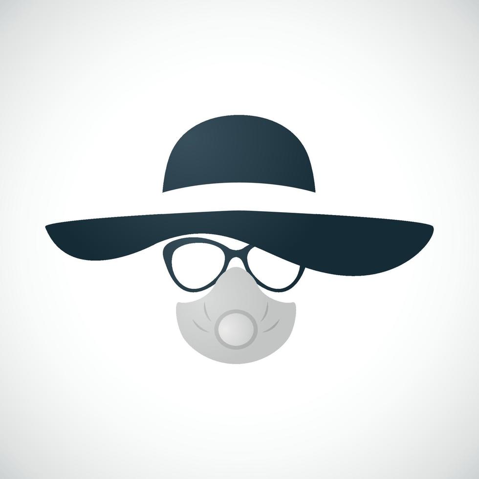 femme au chapeau, lunettes et respirateur. conception de concept de soins personnels. protection contre l'épidémie de coronavirus. vecteur