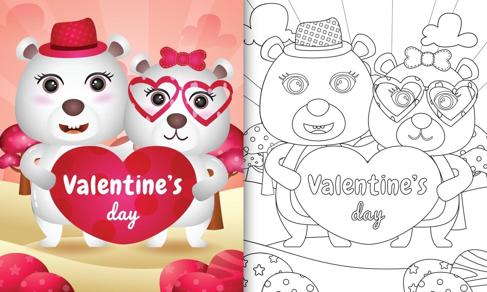 livre de coloriage pour les enfants avec un joli couple d'ours polaires de la Saint-Valentin illustré vecteur