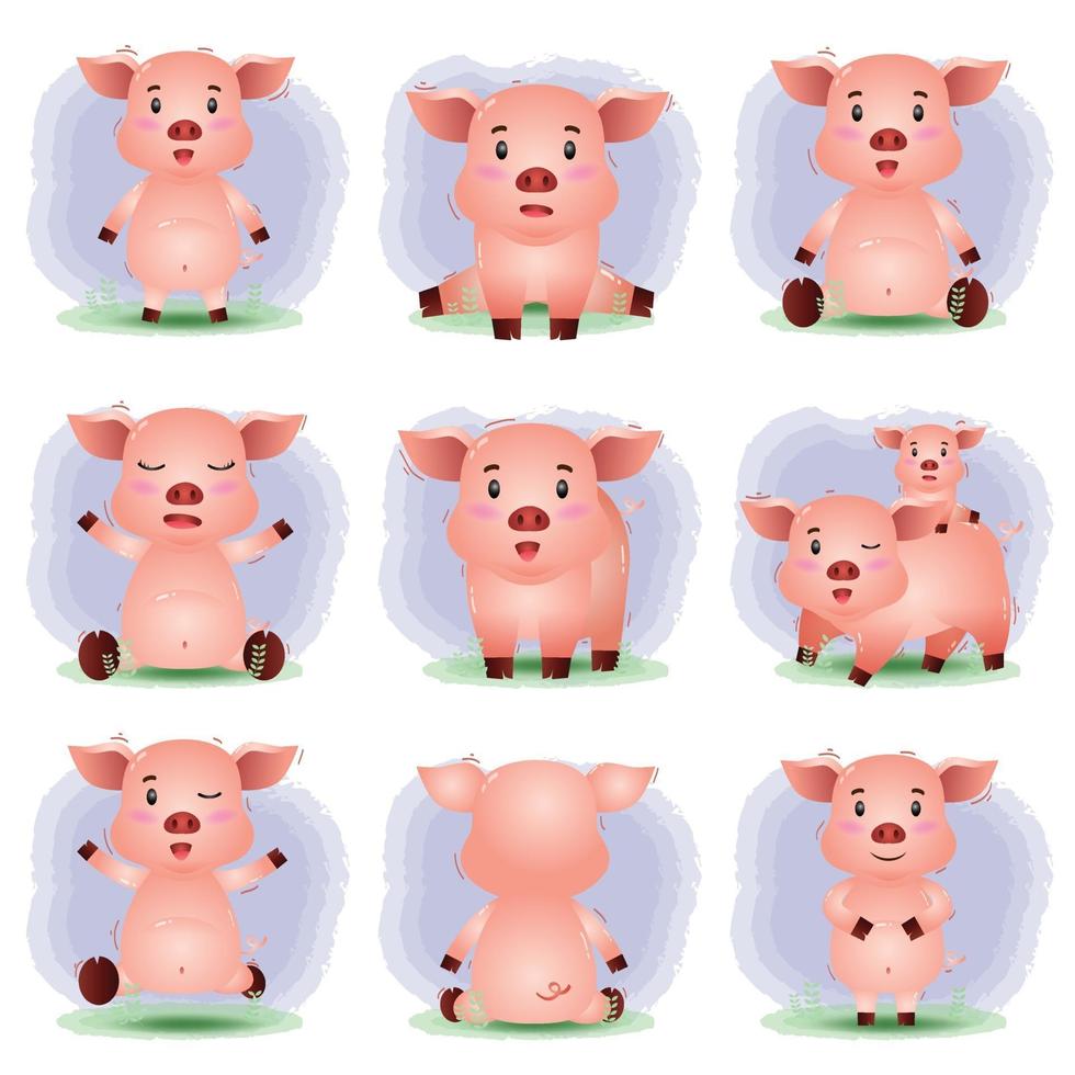 jolie collection de cochons dans le style des enfants vecteur