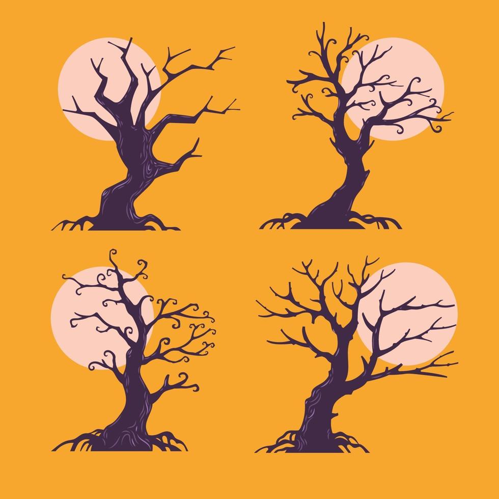 ensemble d'arbres d'halloween avec fond de clair de lune vecteur