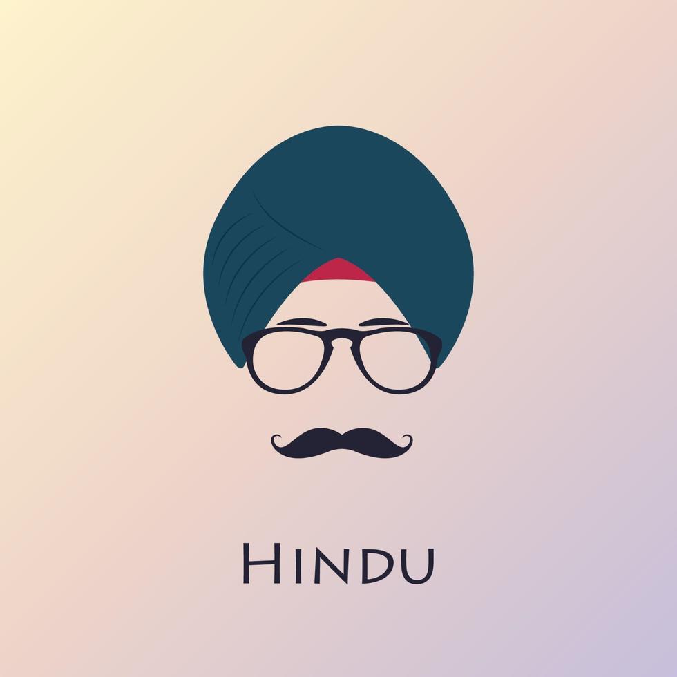 homme indien avec moustache noire et lunettes. vecteur