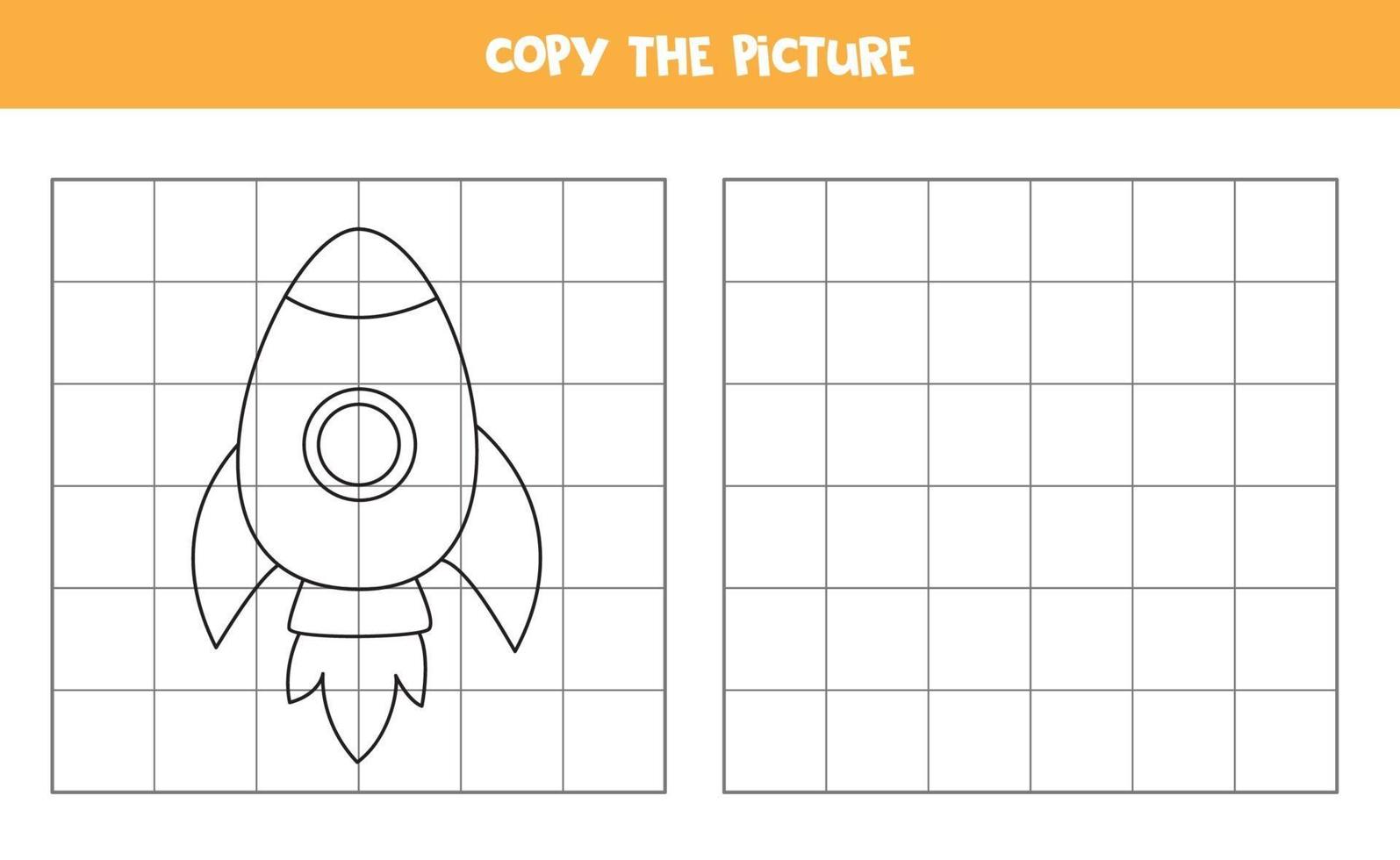 copiez l'image. fusée de dessin animé. jeu logique pour les enfants. vecteur