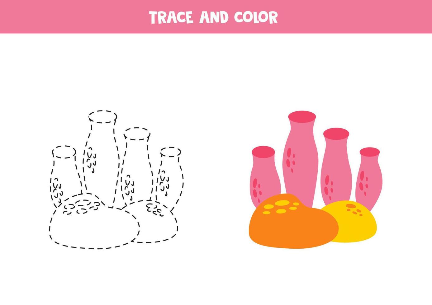 trace et Couleur dessin animé rose anémones. feuille de travail pour les enfants. vecteur