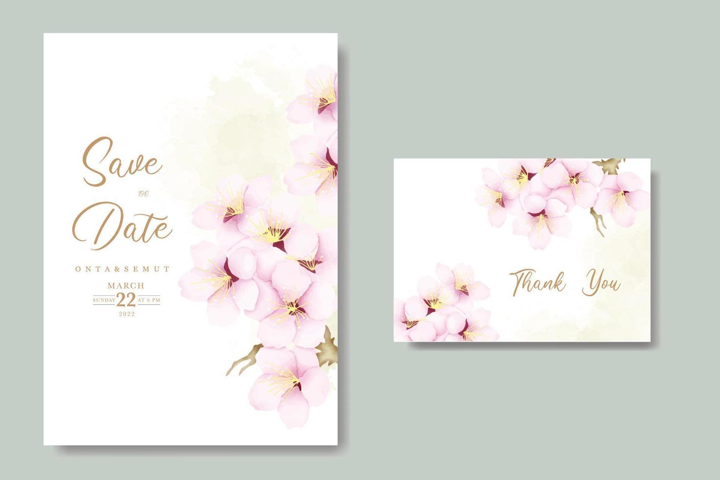 élégant aquarelle Cerise fleur mariage invitation carte ensemble vecteur