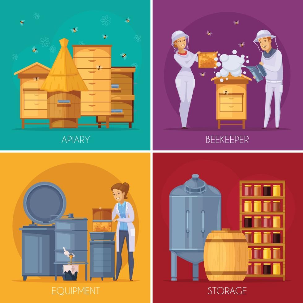 production de miel rucher dessin animé 2x2 vecteur