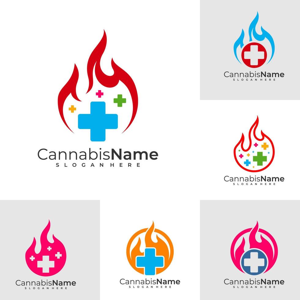 ensemble de santé Feu logo avec affaires carte modèle. Créatif Feu santé logo conception concepts vecteur