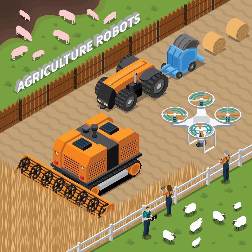 composition isométrique de technologie moderne de robot agricole vecteur