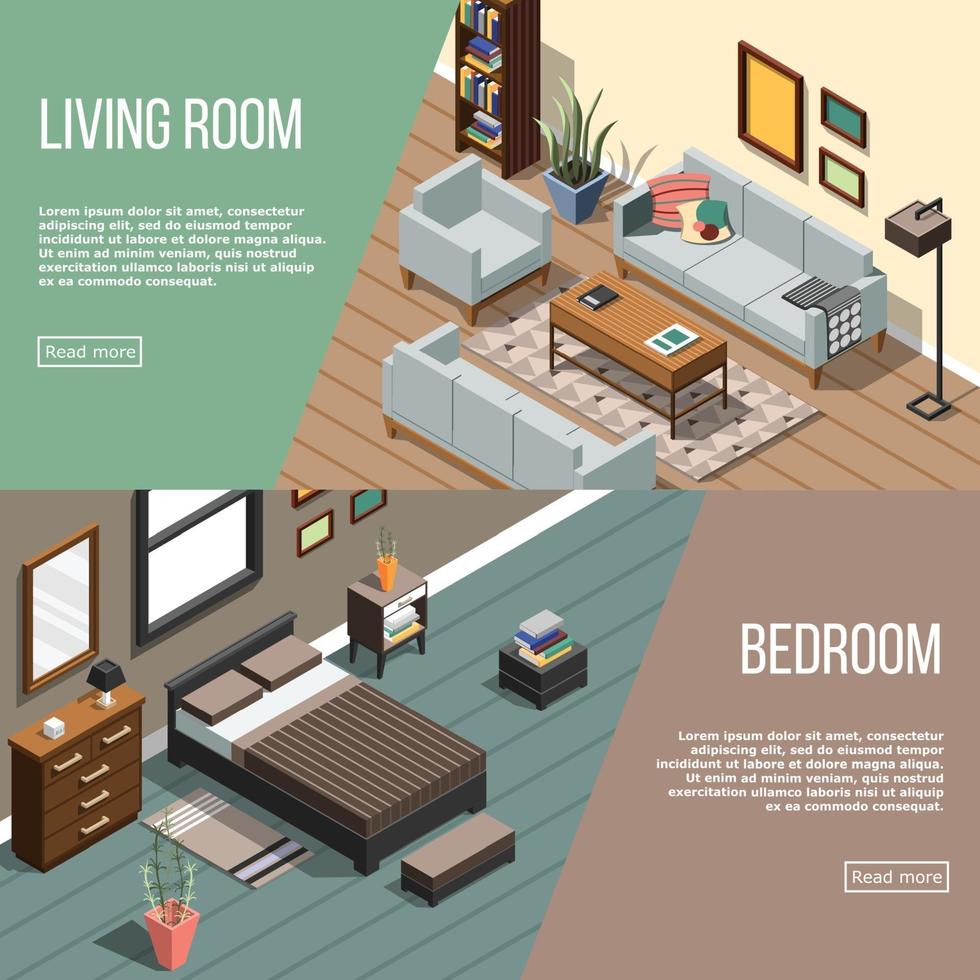 bannières intérieures isométriques vecteur