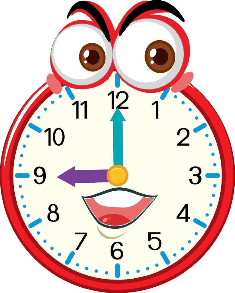 personnage de dessin animé horloge avec expression faciale vecteur