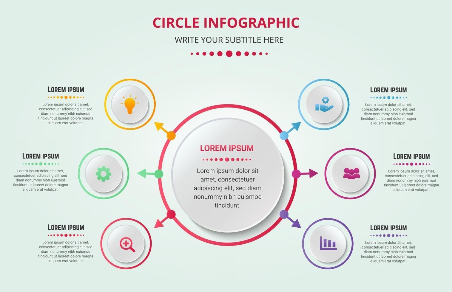 cercle moderne infographie 6 options avec des couleurs dégradées et des icônes commerciales vecteur