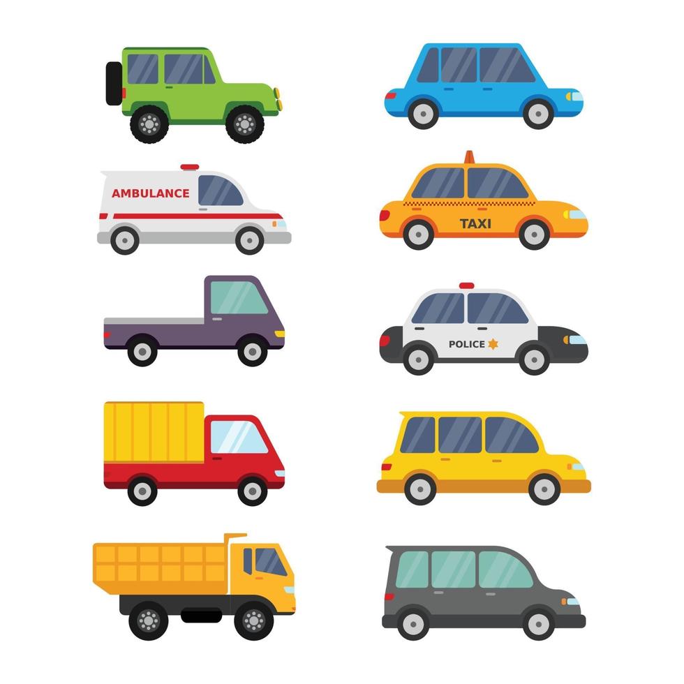 collections de dessins animés de véhicules automobiles mignons pour l'éducation préscolaire et les enfants vecteur