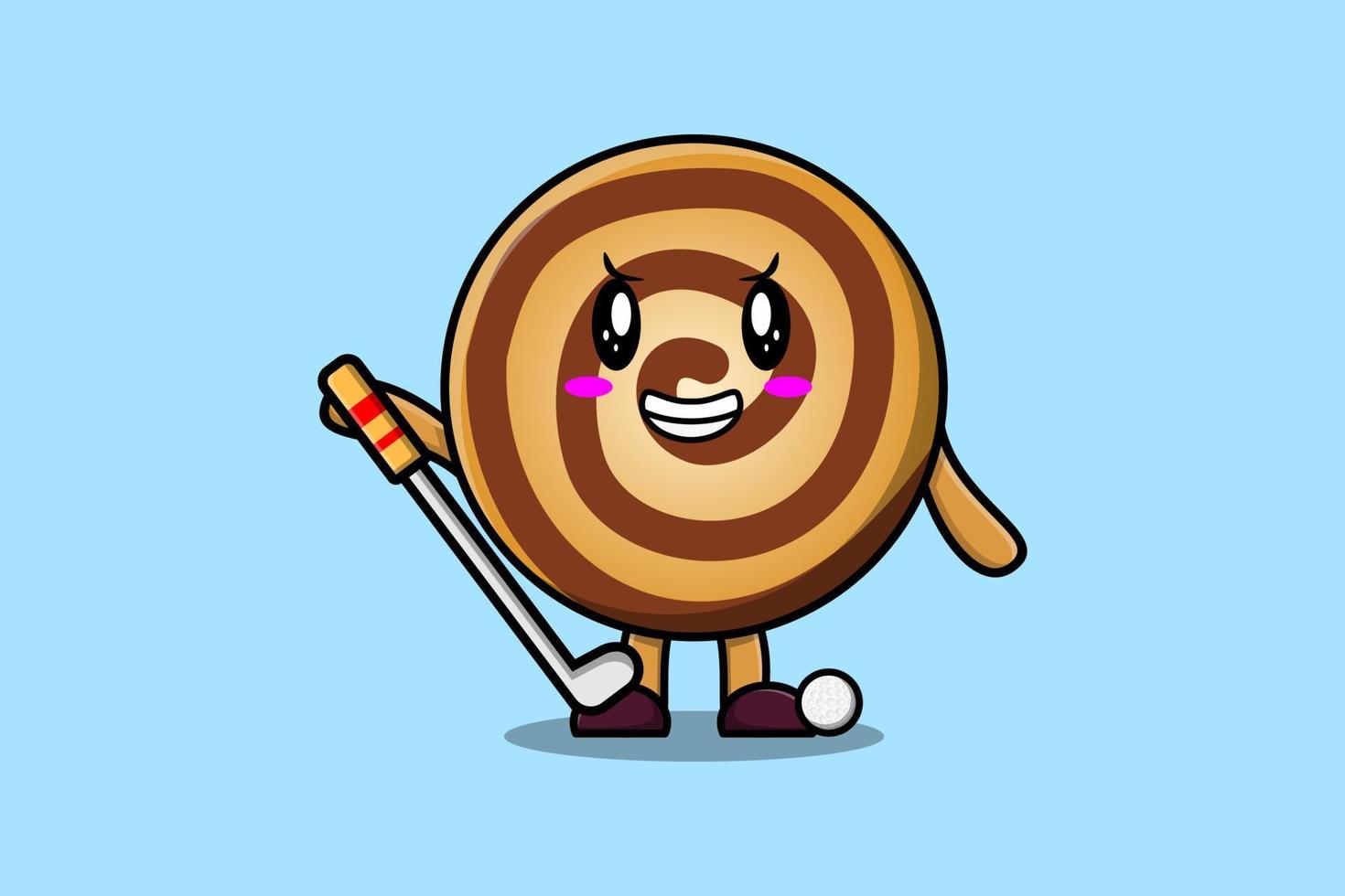 personnage de dessin animé mignon biscuits jouant au golf vecteur