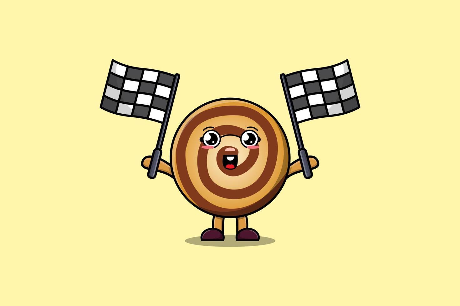 illustration de dessin animé de biscuits tenant le drapeau de la course vecteur