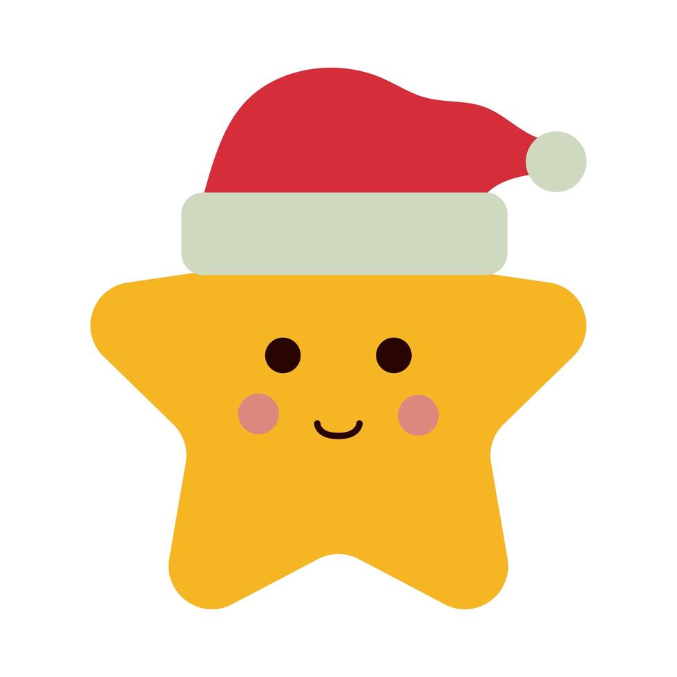 étoile kawaii joyeux noël avec icône de style plat bonnet de noel vecteur