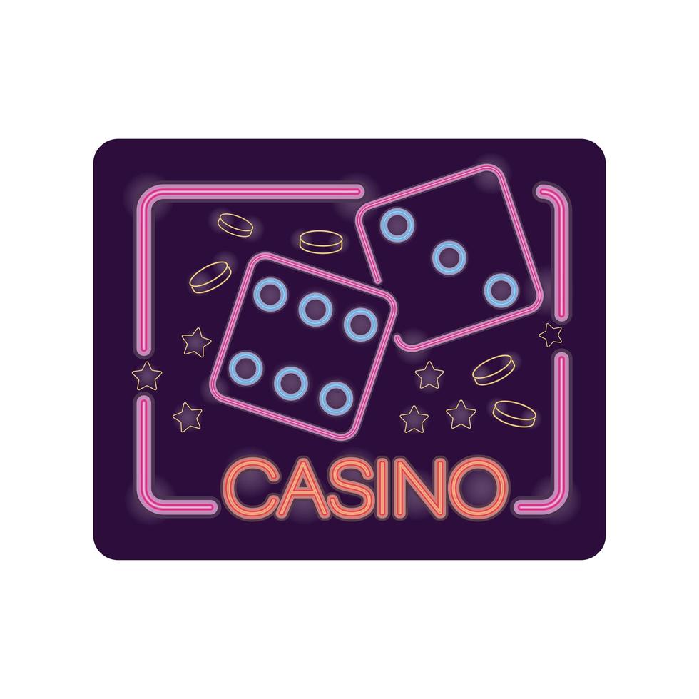 étiquette de néon de casino de dés vecteur