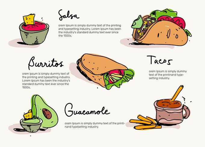 Menu de cuisine mexicaine dessinée à la main Vector Illustration