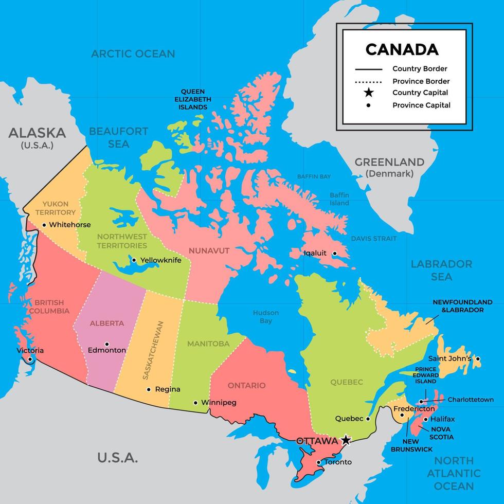 détaillé Canada carte avec Province vecteur
