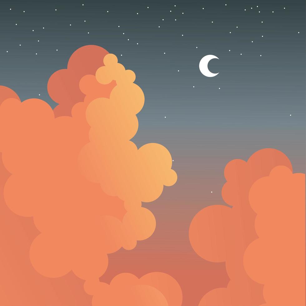 lune et étoiles avec des nuages sur un fond de nuit vecteur