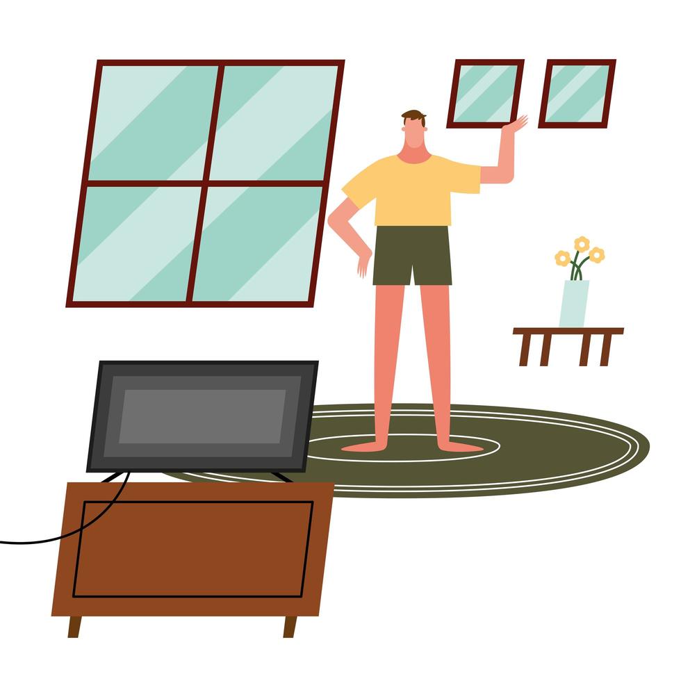 homme regardant la télévision à la maison vector design